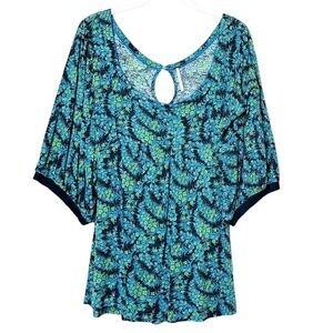 Free People blue floral top shirt blouse tie-back turquoise babydoll peplum Y2K